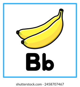 Introduction to the alphabet with examples. B is for banana. Suitable for children's practice and great for toddlers' flash cards