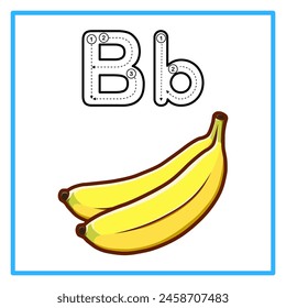 Introduction to the alphabet with examples. B is for banana. Suitable for children's practice and great for toddlers' flash cards