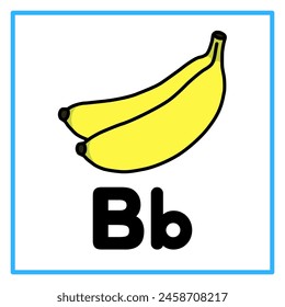 Introduction to the alphabet with examples. B is for banana. Suitable for children's practice and great for toddlers' flash cards