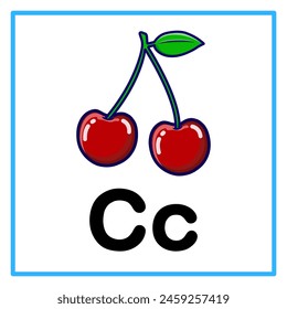 Introducción al alfabeto con ejemplos. C es para la cereza. Conveniente para la práctica de los niños y grande para las tarjetas del flash de los niños pequeños