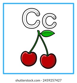 Introduction to the alphabet with examples. C is for cherry. Suitable for children's practice and great for toddlers' flash cards