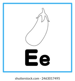 Introduction to the alphabet with examples. E is for eggplant. Suitable for children's practice and great for toddlers' flash cards