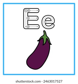 Introduction to the alphabet with examples. E is for eggplant. Suitable for children's practice and great for toddlers' flash cards