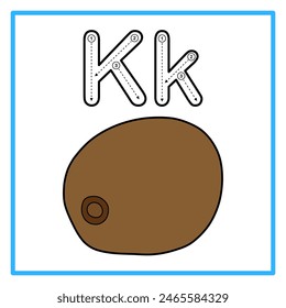 Introduction to the alphabet with examples. K is for kiwi. Suitable for children's practice and great for toddlers' flash cards