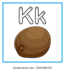 Introduction to the alphabet with examples. K is for kiwi. Suitable for children's practice and great for toddlers' flash cards