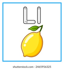 Introduction to the alphabet with examples. L is for lemon. Suitable for children's practice and great for toddlers' flash cards