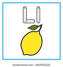 Introduction to the alphabet with examples. L is for lemon. Suitable for children's practice and great for toddlers' flash cards