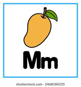 Introduction to the alphabet with examples. M is for mango. Suitable for children's practice and great for toddlers' flash cards
