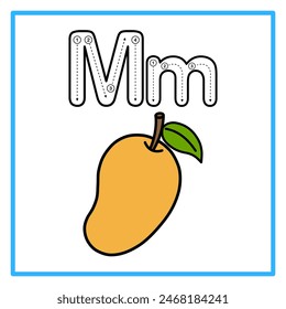 Introduction to the alphabet with examples. M is for mango. Suitable for children's practice and great for toddlers' flash cards