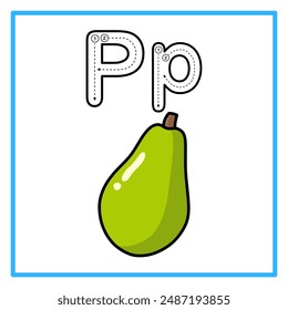 Introduction to the alphabet with examples. P is for papaya. Suitable for children's practice and great for toddlers' flash cards