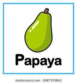 Introducción al alfabeto con ejemplos. P es para la papaya. Conveniente para la práctica de los niños y grande para las tarjetas del flash de los niños pequeños