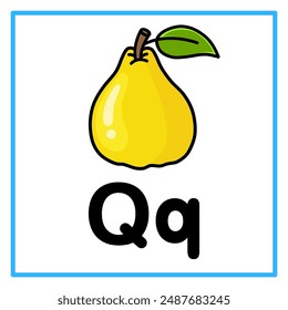 Introduction to the alphabet with examples. Q is for quince. Suitable for children's practice and great for toddlers' flash cards