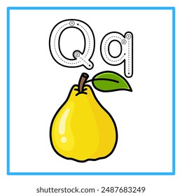 Introduction to the alphabet with examples. Q is for quince. Suitable for children's practice and great for toddlers' flash cards