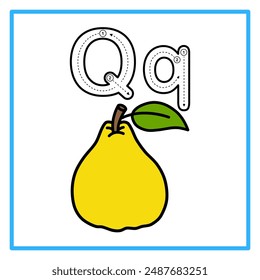 Introduction to the alphabet with examples. Q is for quince. Suitable for children's practice and great for toddlers' flash cards