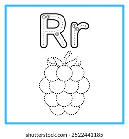 Introduction to the alphabet with examples. R is for raspberry. Suitable for children's practice and great for toddlers' flash cards