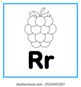 Introduction to the alphabet with examples. R is for raspberry. Suitable for children's practice and great for toddlers' flash cards