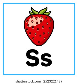 Introduction to the alphabet with examples. S is for strawberry. Suitable for children's practice and great for toddlers' flash cards