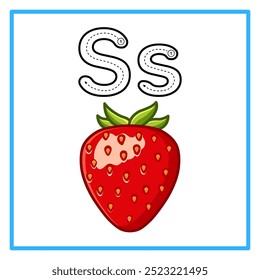 Introduction to the alphabet with examples. S is for strawberry. Suitable for children's practice and great for toddlers' flash cards