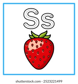 Introduction to the alphabet with examples. S is for strawberry. Suitable for children's practice and great for toddlers' flash cards