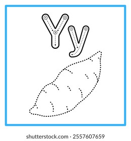 Introduction to the alphabet with examples. Y is for yam. Suitable for children's practice and great for toddlers' flash cards