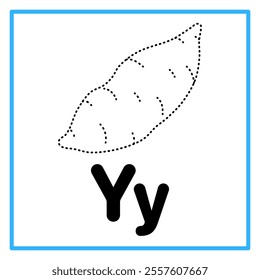 Introduction to the alphabet with examples. Y is for yam. Suitable for children's practice and great for toddlers' flash cards