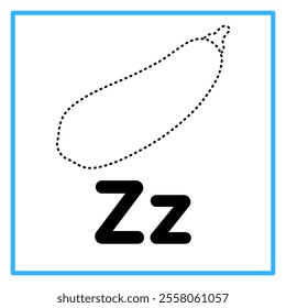 Introduction to the alphabet with examples. Z is for zucchini. Suitable for children's practice and great for toddlers' flash cards