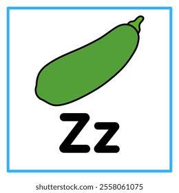 Introduction to the alphabet with examples. Z is for zucchini. Suitable for children's practice and great for toddlers' flash cards