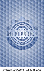 Introduction blue badge with geometric pattern.