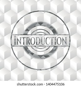 Introduction grey badge with geometric cube white background
