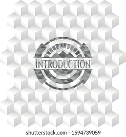 Introduction grey badge with geometric cube white background