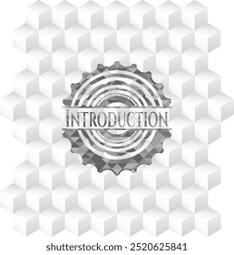 Introduction grey icon or emblem with geometric cube white background. 