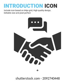 Introduction icon vector with glyph style isolated on white background. Vector illustration interaction sign symbol icon concept for business, finance, industry, company, apps, web and project