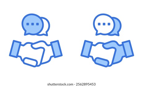 Introduction icon. Vector icon illustration of handshake, agreement and deal. Simple blue style.