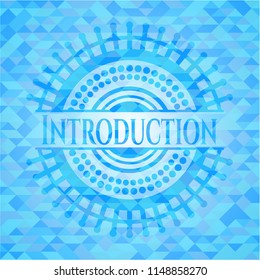 Introduction light blue emblem. Mosaic background