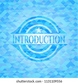 Introduction sky blue emblem with triangle mosaic background