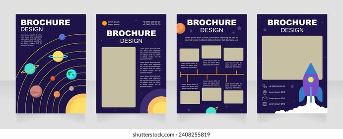 Introduction to space science blank brochure design. Template set with copy space for text. Premade corporate reports collection. Editable 4 paper pages. Arial Black, Regular fonts used