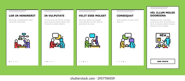 Introduction Speech Onboarding Mobile App Page Screen Vector. New Product And Business Case Presentation, Employee And Artificial Intelligence Introduction Illustrations