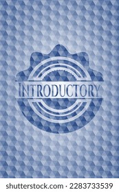 Introductory blue badge with geometric pattern background. Vector Illustration. Detailed. 