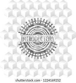 Introductory grey emblem with geometric cube white background