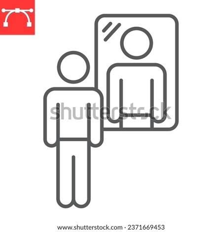 Introspection line icon, mindfulness and reflection, man standing at mirror vector icon, vector graphics, editable stroke outline sign, eps 10.