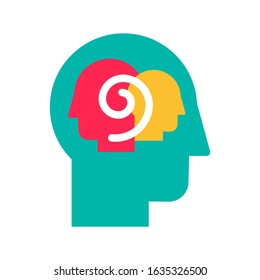 Introspection and self-observation color flat vector icon. Dissociative identity disorder pictogram