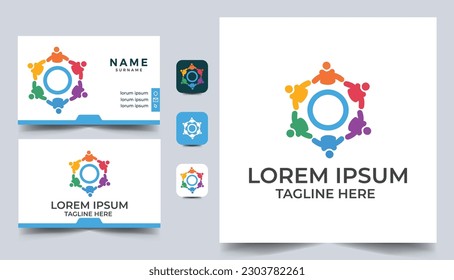 Introversion life and people, solidarity idea logo. Corporate healthcare company logo vector with business card design