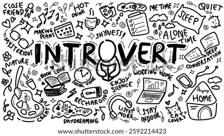 Introvert Doodle Art - Hand-Drawn Typography and Icons