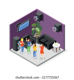 Introvert and extrovert people isometric concept with indoor pastime symbols vector illustration