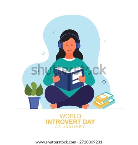 Introvert Girl seating inside reading a book with headphones for World Introvert Day