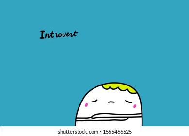 Introvert hand drawn vector illustration in cartoon comic style man closed social mask lettering