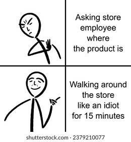 Introvert husband shopping and searching for products meme. Funny meme for social media sharing.