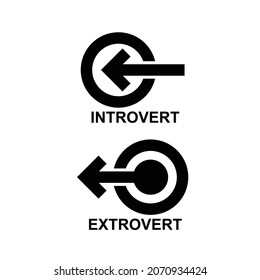 introvertierte Symbol und extrovertierte Symbol einzeln auf weißem Hintergrund, Vektorgrafik.