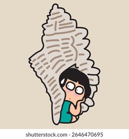 An Introvert Lady Hiding In Shells Concept Cartoon Character illustration