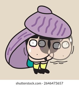 An Introvert Lady Hiding Under Shells Concept Cartoon Character illustration